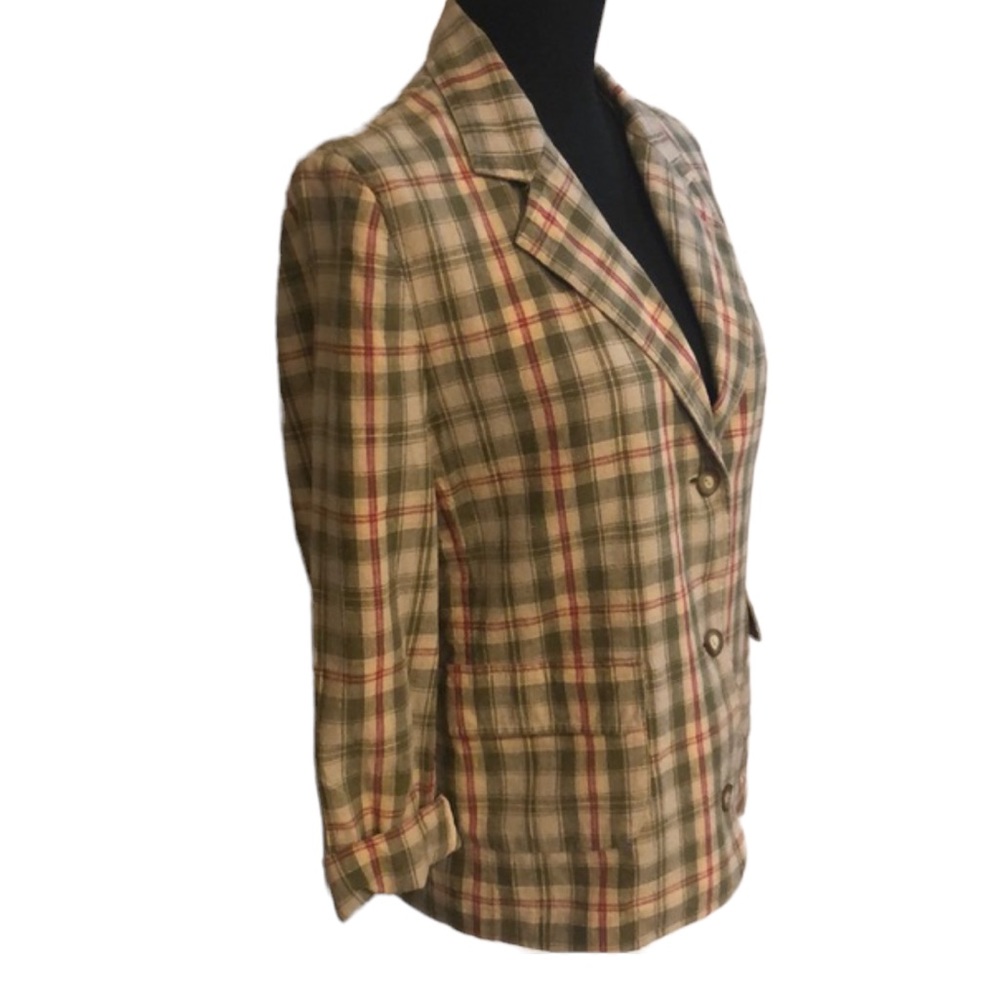 L.L. BEAN PLAID SINGLE BREASTED LINEN BLEND BLAZER MULTICOLORED SIZE 8